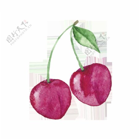 紫红色手绘车厘子卡通透明水果素材