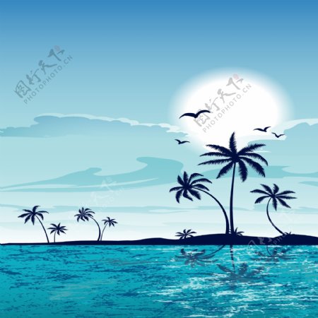 卡通大海小岛椰树背景