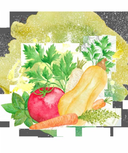 手绘彩色卡通蔬菜厨房透明素材