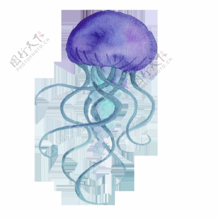 紫色手绘水母卡通水彩素材