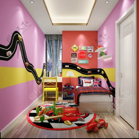 粉色儿童卧室简约效果图