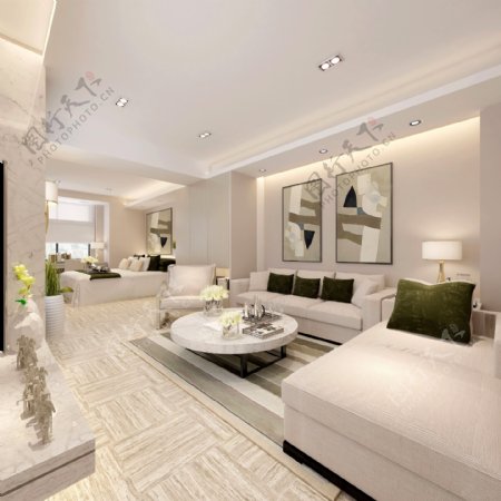 后现代创意极简风格客厅沙发装修效果图
