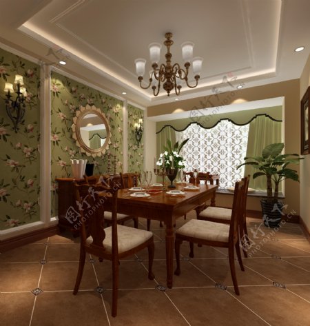 美式清新客厅花朵形状镜子室内装修效果图