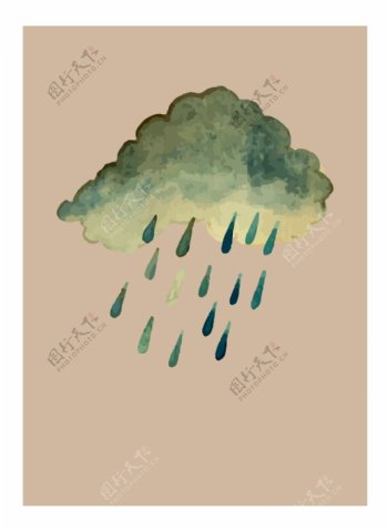 手绘彩绘云朵下雨状态装饰画
