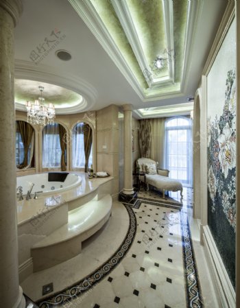 室内浴室现代欧式豪华浴室墙画装修效果图