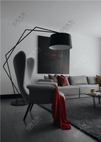 黑白现代室内客厅效果图图片