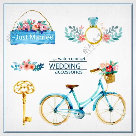 时尚手绘自行车和花朵插画