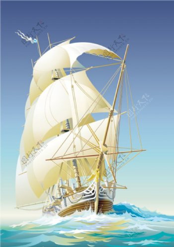 在大海上航行的白色帆船