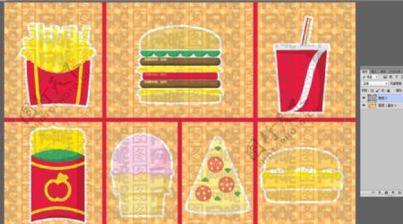 汉堡薯条可乐元素图案设计