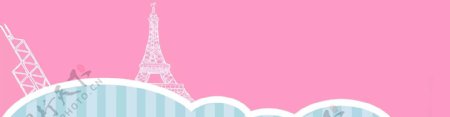 粉色卡通线条埃菲尔铁塔banner背景