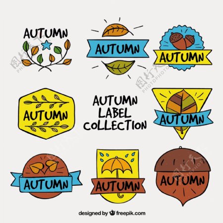 有趣的秋季徽章手绘风格