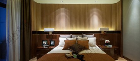 现代时尚卧室双色窗帘室内装修效果图