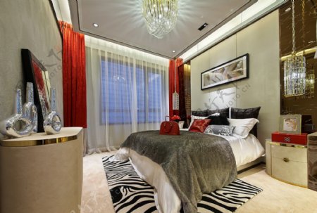 现代花纹地毯卧室效果图