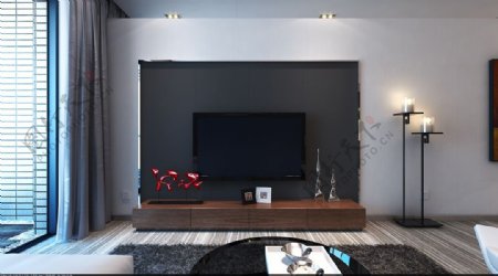 现代中式客厅电视柜实景图