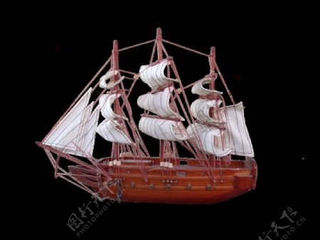 白帆红色帆船免抠png透明图层素材