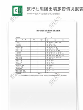 旅行社组团出境旅游情况基层报表