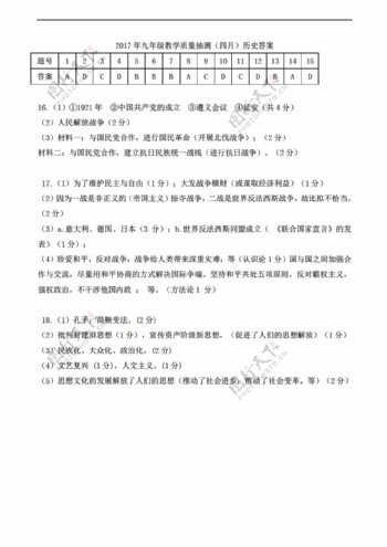 中考专区历史2017柳州市城中区九年级教学质量抽测四月