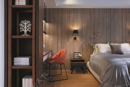 现代实木卧室效果图
