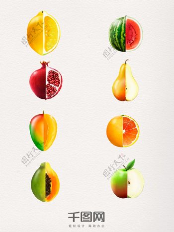 一组多样的水果切片图