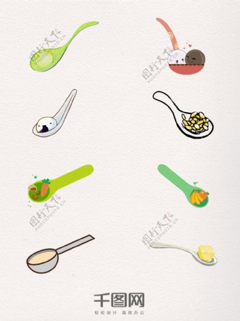 8款手绘风格勺子与美食