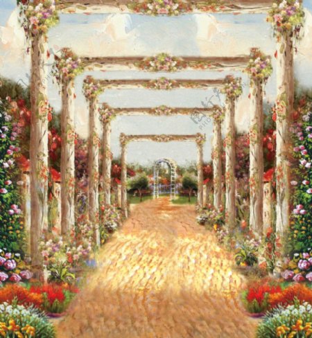 婚礼背景油画背景长廊背景