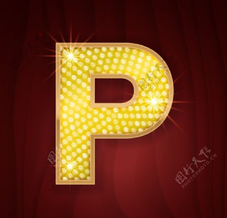 黄色镶边钻石闪耀英文字母P