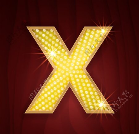 黄色镶边钻石闪耀英文字母X
