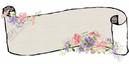 手绘花卉纸张卡通透明素材