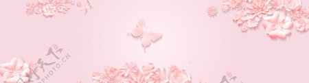 粉色浮雕花朵banner背景素材