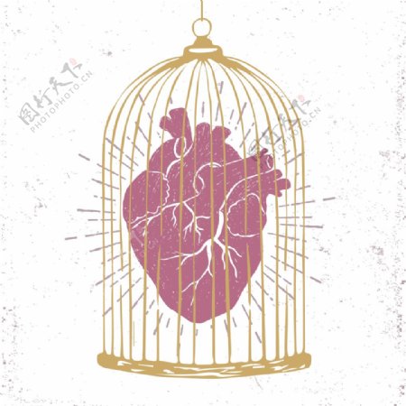 笼子与心脏卡通透明素材
