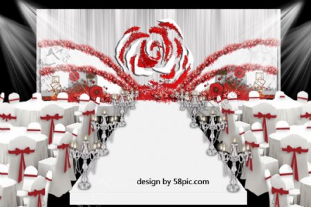 室内设计红白色婚礼主舞台psd效果图