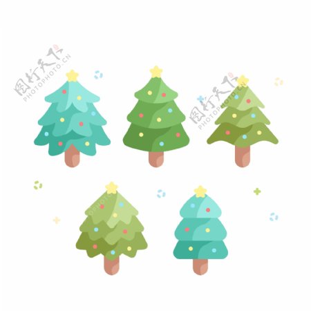蓝绿色卡通圣诞树免抠psd透明素材