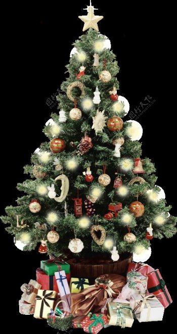 挂满装饰的圣诞树和圣诞礼物图案