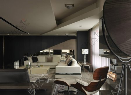 现代时尚客厅白色皮质沙发室内装修效果图