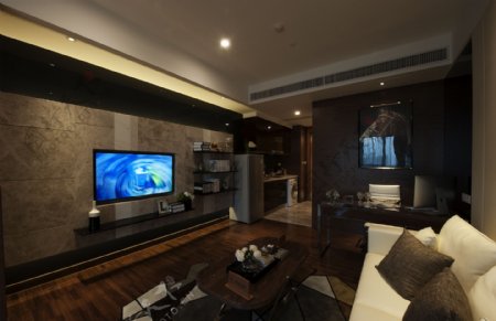 现代暗色奢华客厅褐色背景墙室内装修效果图