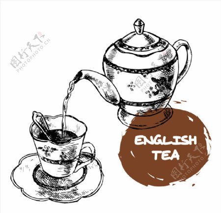 茶壶手绘矢量图