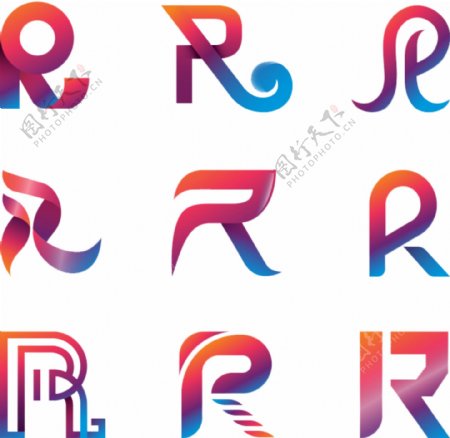 注册商标R彩色渐变字母元素艺术图标素材设计装饰集合