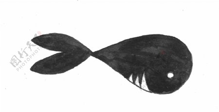 黑色鱼类卡通水彩透明素材