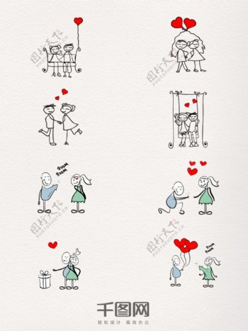 情侣恋爱简单线条手绘图片