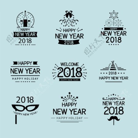 多种2018新年快乐字体标签设计