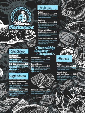 插画海鲜菜单手绘海鲜菜单