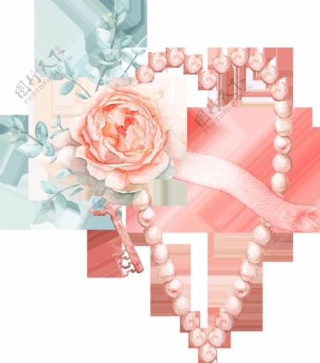 粉色爱心花卉卡通透明素材
