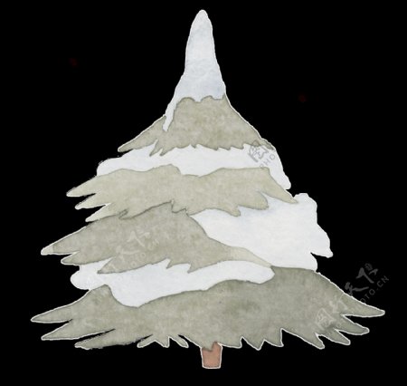 手绘被雪堆积的树png透明素材
