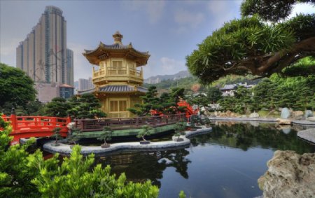 香港公园池塘小雁塔南莲园池