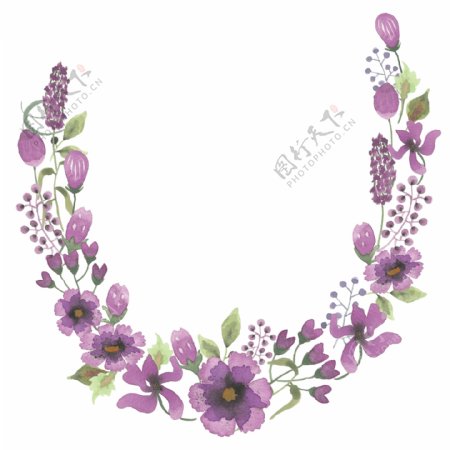 弧形紫色花卉卡通透明素材