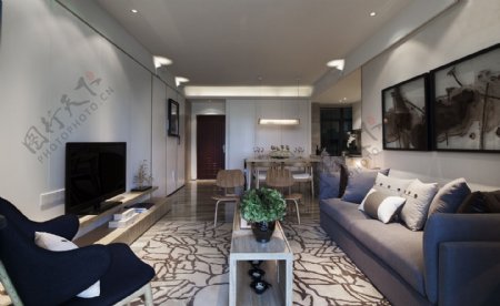 现代时尚客厅褐色花纹地毯室内装修效果图