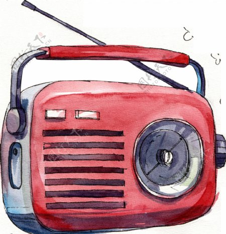 红色收音机卡通透明素材
