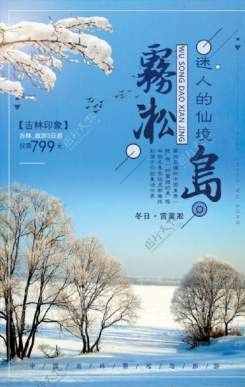 清新雾凇冬季旅游海报