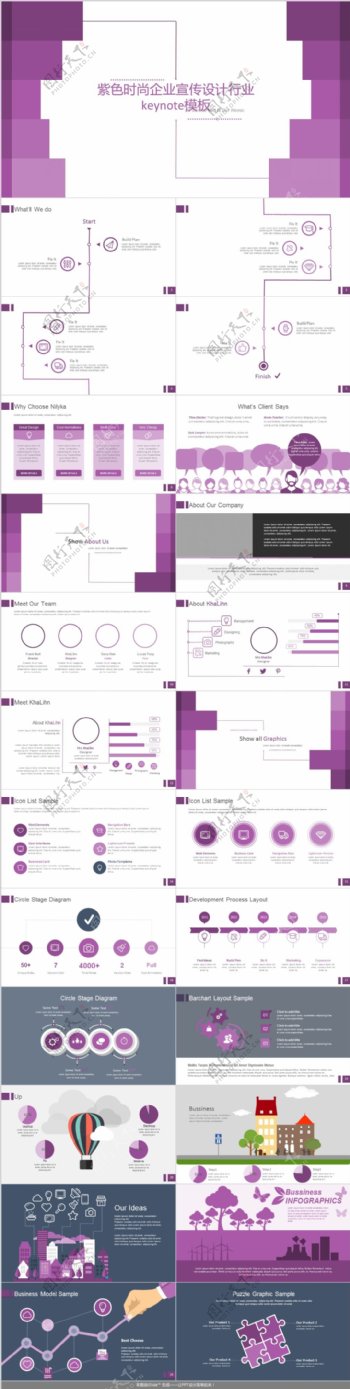 紫色时尚企业宣传设计行业keynote模板