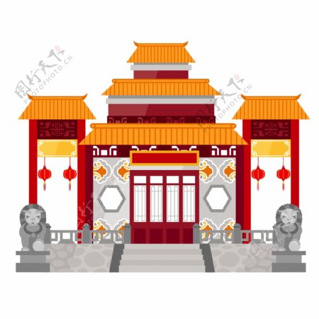 中国传统特色建筑插画